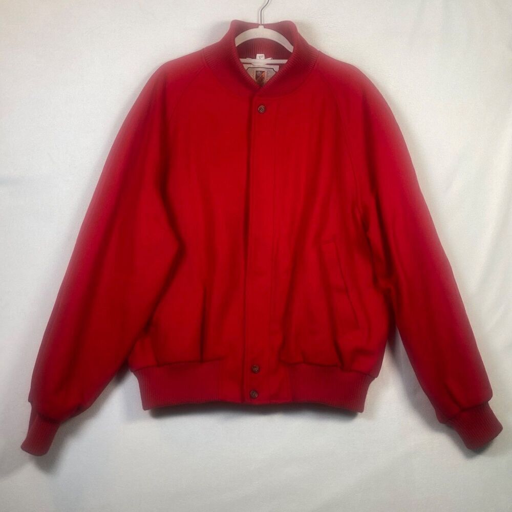 Vintage Baracuta Red Wool Blend Bomber Jacket Size L Raglan Sleeve Knit Trim